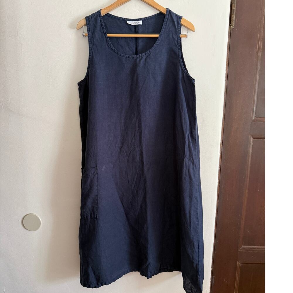 BRYN Walker | Navy Blue LInen Shift Dress with pockets | Small Lagenlook